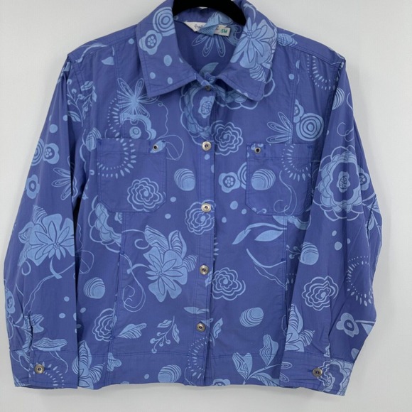 fresh produce Jackets & Blazers - Fresh Produce Shirt Jacket Womens S Purple Floral Lightweight Button Up Shacket